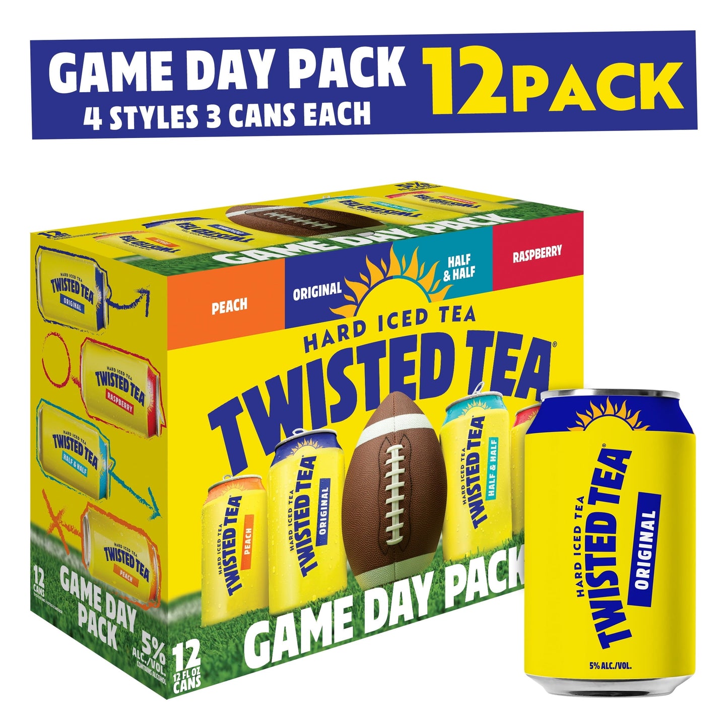 Twisted Tea Hard Iced Tea Variety Party Pack, 12 Pack, 12 fl oz Cans, 5% ABV