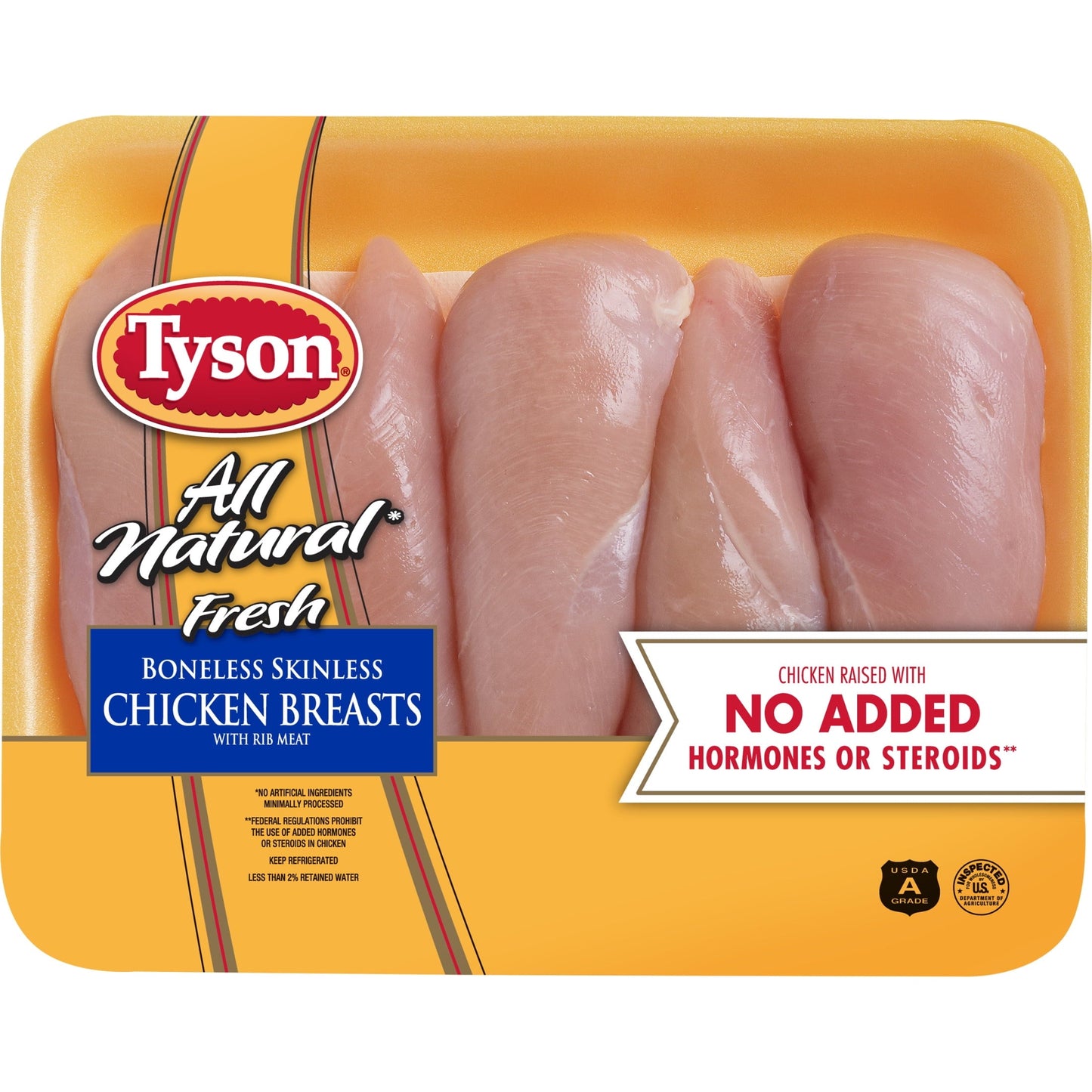 Tyson All Natural, Fresh, Boneless, Skinless Chicken Breasts, 2.5 - 4.0 lb Tray, 2.5 - 4.0 lb Tray