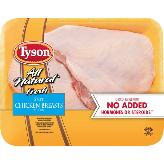 Tyson All Natural Halves Chicken Bone In Split Breasts, 2.0 - 3.6 lb Tray