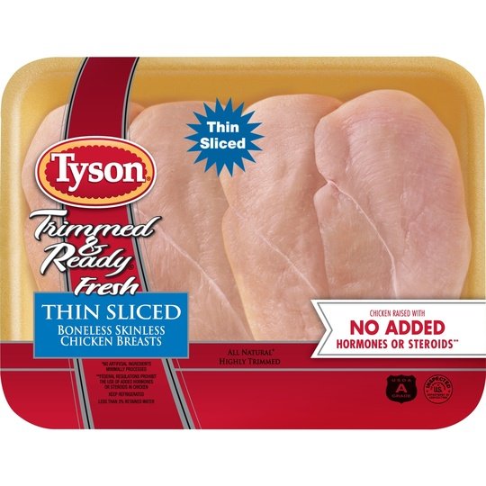 Tyson Trimmed & Ready All Natural, Fresh, Thin Sliced Boneless Skinless Chicken Breasts, 1.0 - 2.0 lb Tray, 1.0 - 2.0 lb Tray