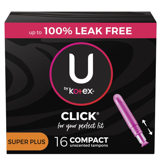 U by Kotex Click Compact Tampons, Super Plus, Unscented, 16 Count