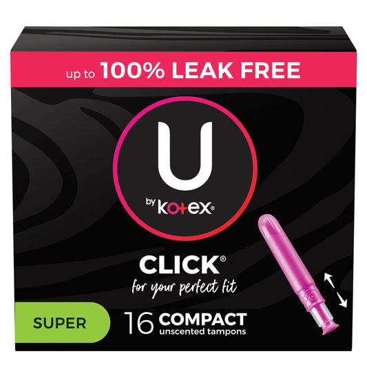 U by Kotex Click Compact Tampons, Super, Unscented, 16 Count