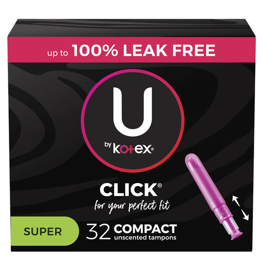 U by Kotex Click Compact Tampons, Super, Unscented, 32 Count