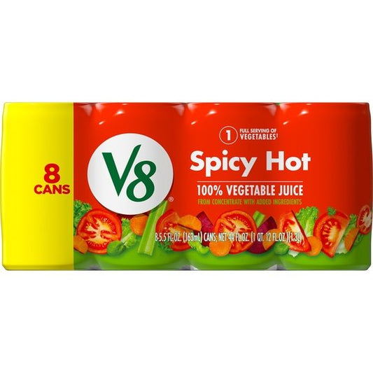 V8 Spicy Hot 100% Vegetable Juice, 5.5 fl oz Can (Pack of 8)