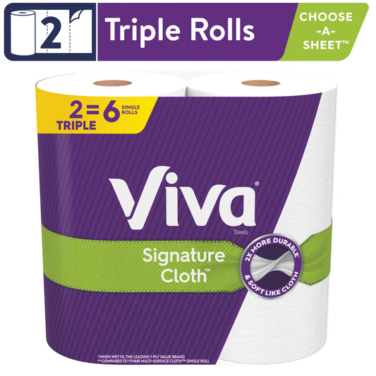 Viva Signature Cloth Paper Towels, 2 Triple Rolls, 141 Sheets Per Roll (282 Sheets Total)