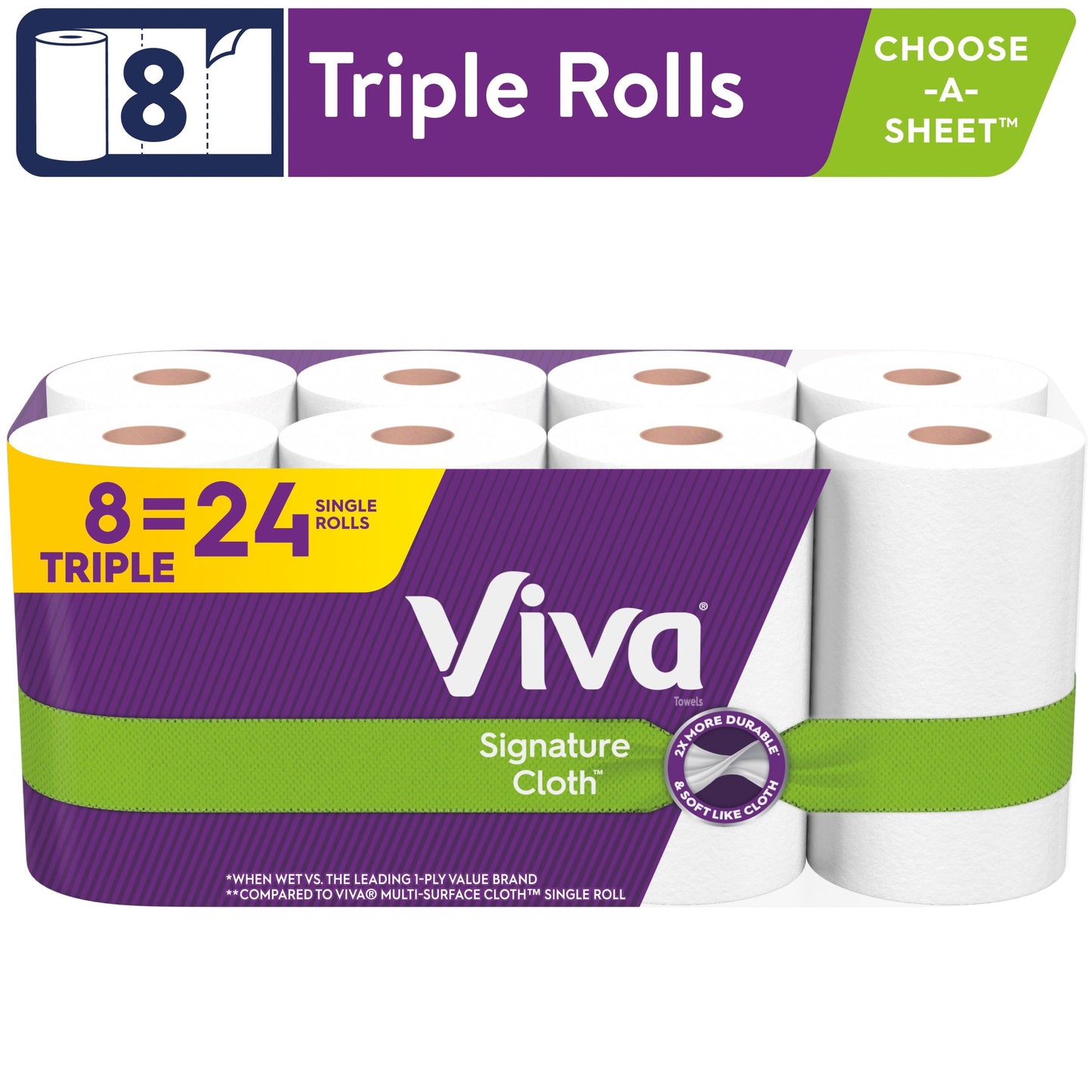 Viva Signature Cloth Paper Towels, 8 Triple Rolls, 141 Sheets Per Roll (1,128 Sheets Total)