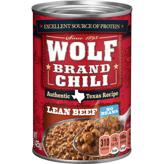 WOLF BRAND Lean Beef Chili Without Beans, 15 oz.