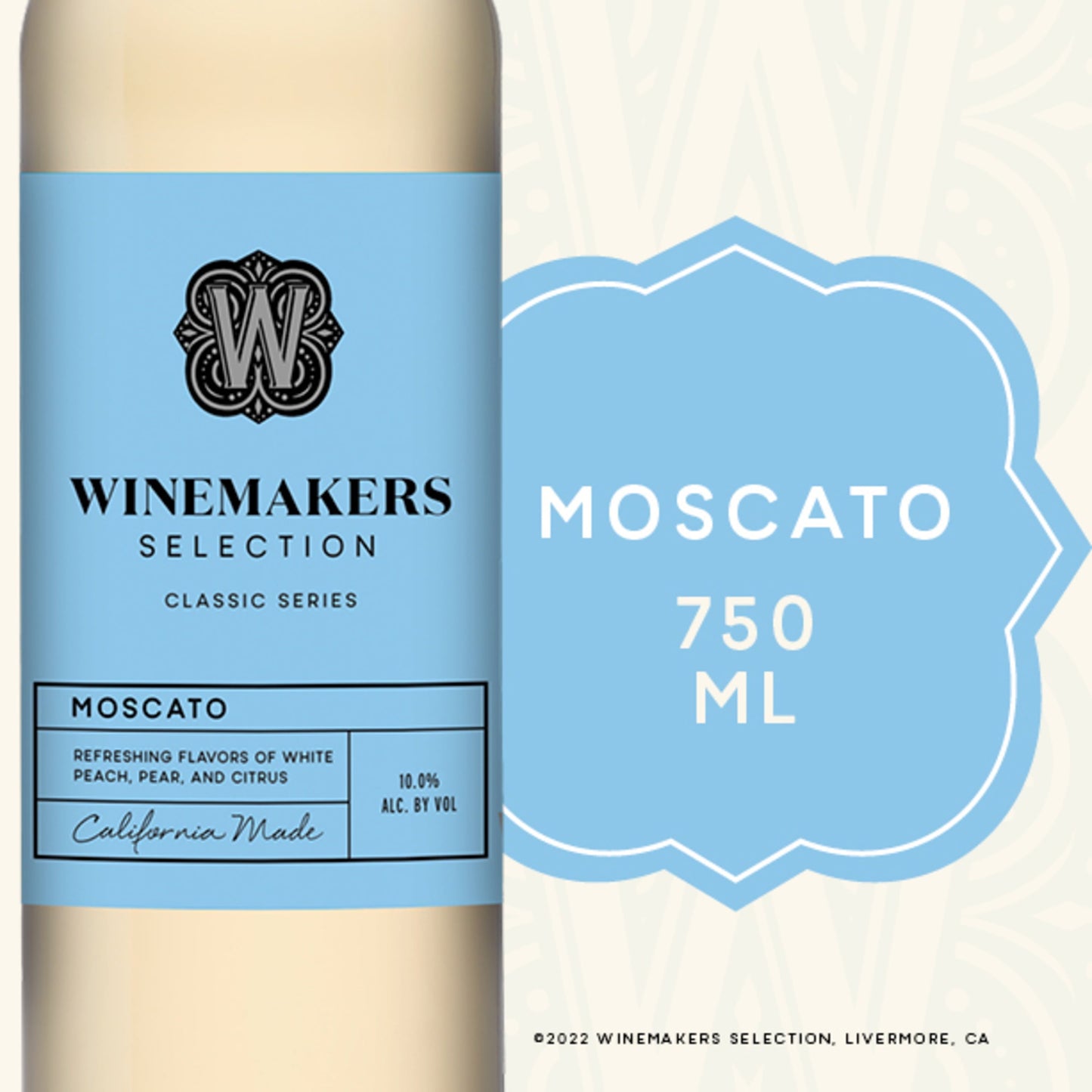 Winemakers Selection Classic Series Moscato California White Wine, 750 ml Glass, ABV 10.00%