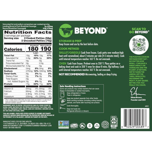 Beyond Meat Beyond Breakfast Sausage Plant-Based Breakfast Patties, Original 7.4 oz (Frozen)