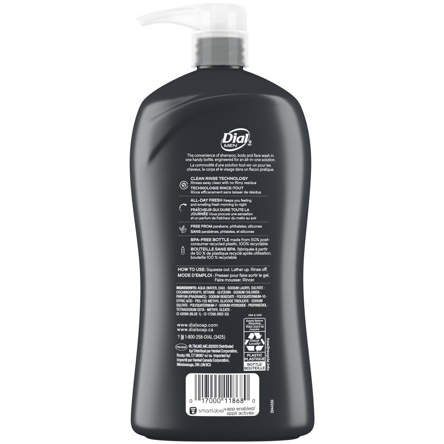 Dial Men 3in1 Body, Hair and Face Wash, Ultimate Clean, 32 fl oz