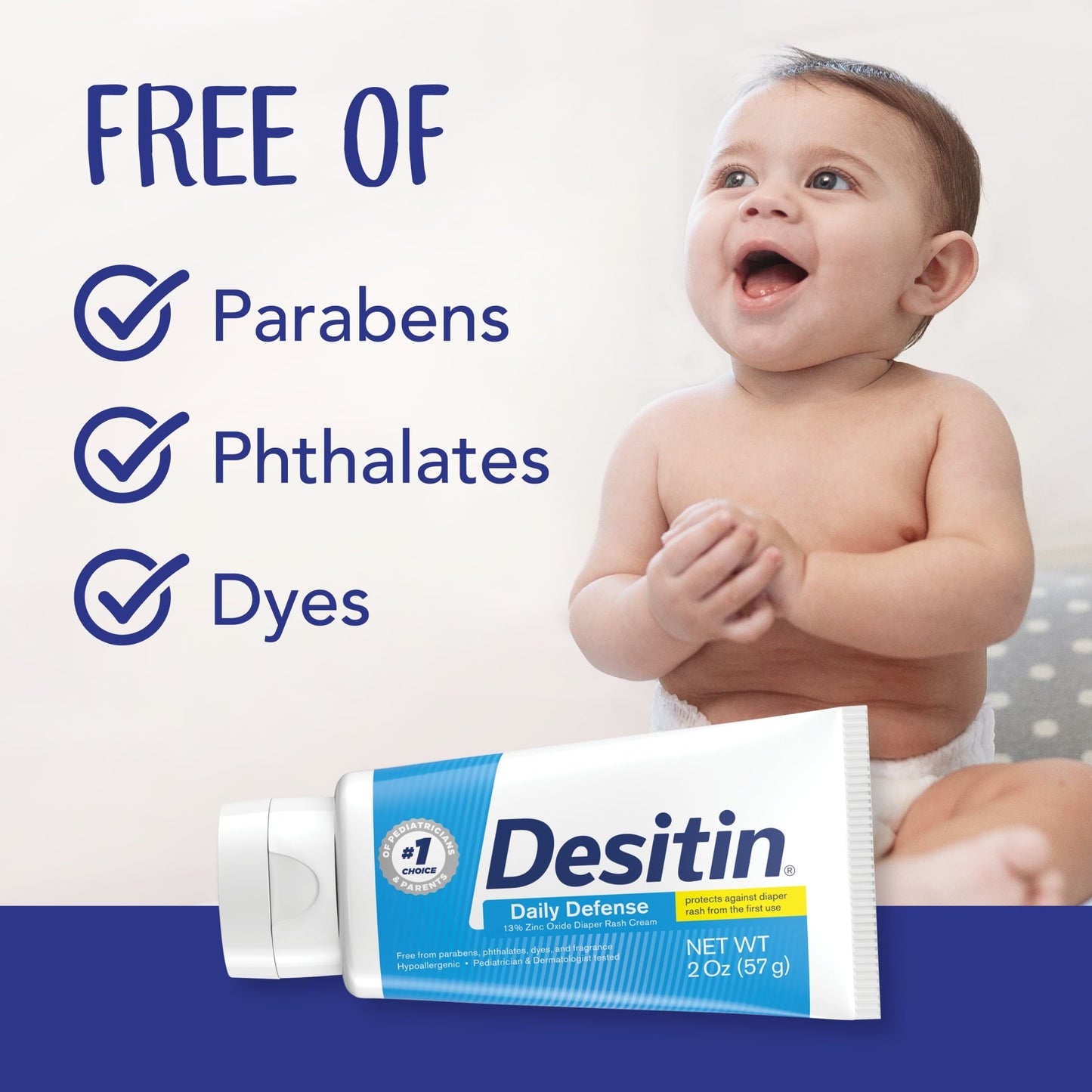 Desitin Daily Defense Baby Diaper Rash Cream, Butt Paste with 13% Zinc Oxide, 4 oz