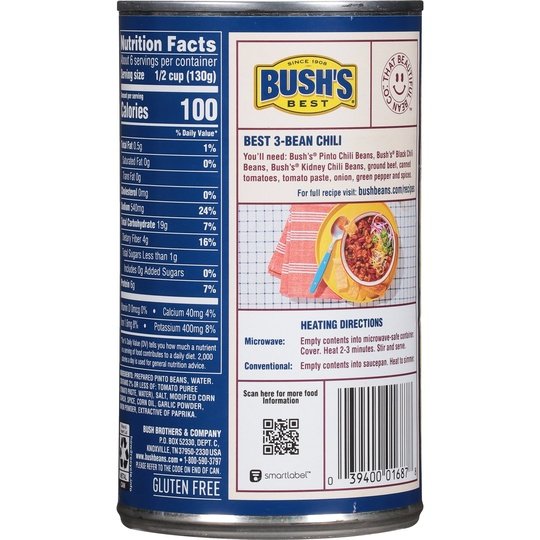 Bush's Chili Beans, Canned Pinto Beans in Mild Chili Sauce, 27 oz Can