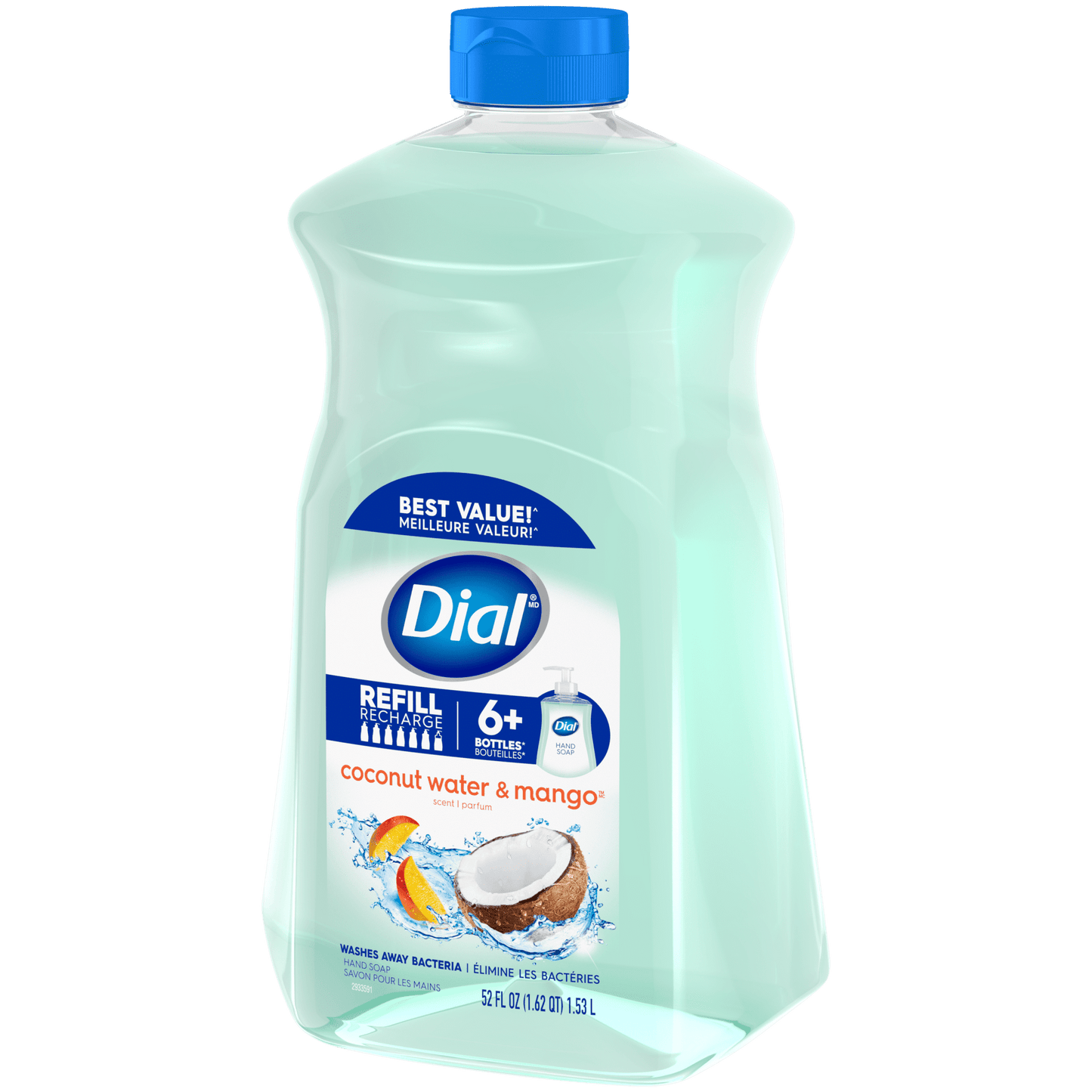 Dial Liquid Hand Soap Refill, Coconut Water & Mango, 52 fl oz