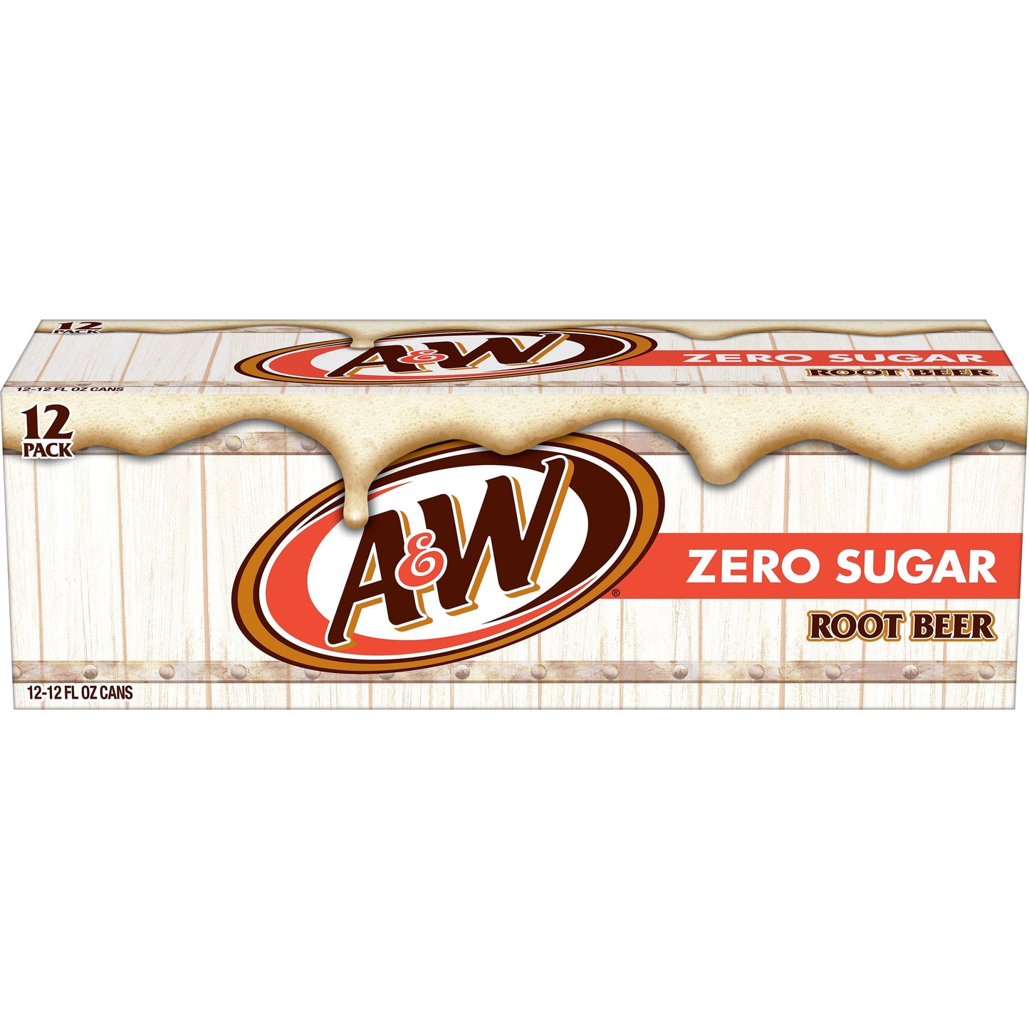 A&W Zero Sugar Root Beer Soda, 12 fl oz cans, 12 pack