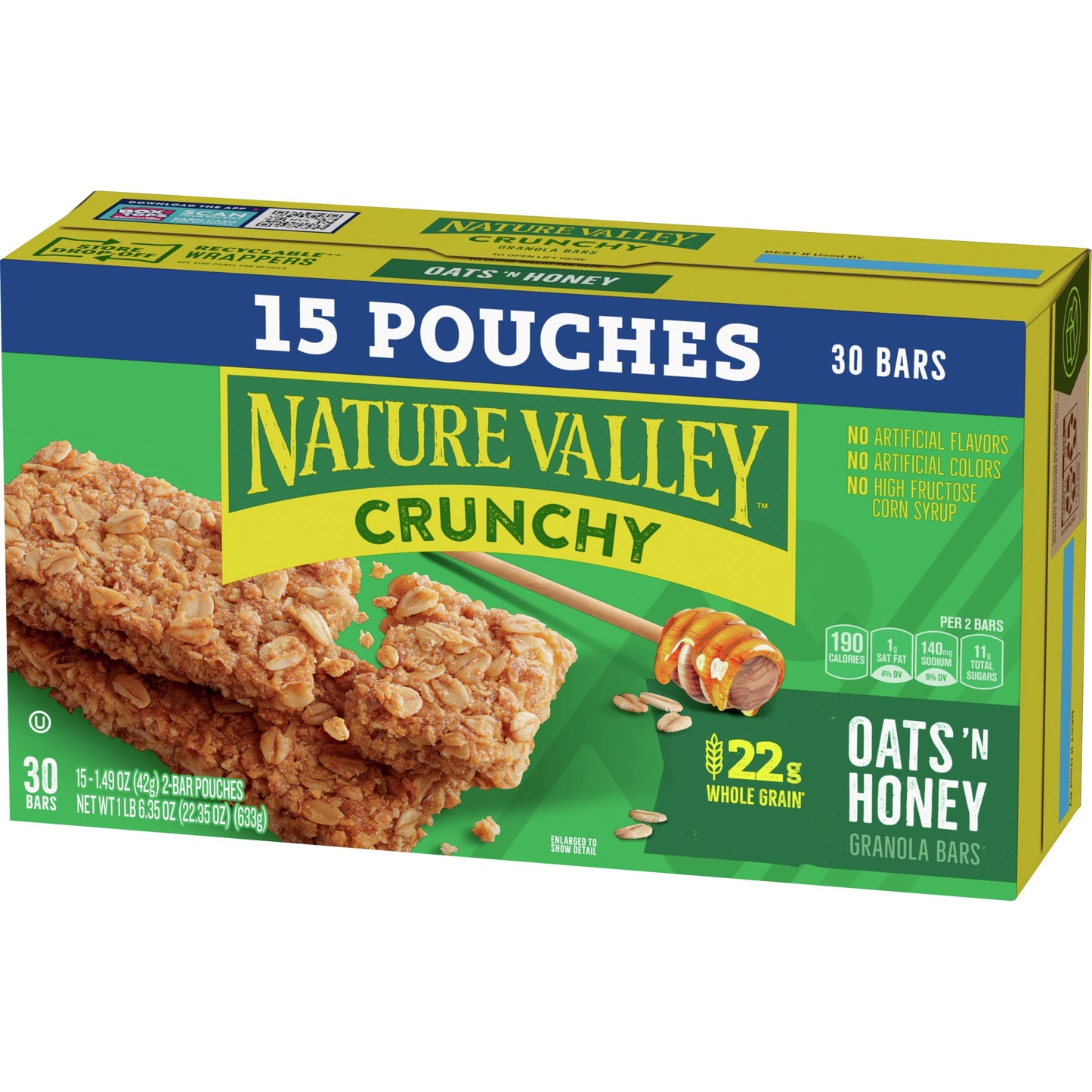 Nature Valley Crunchy Granola Bars, Oats 'n Honey, 30 Bars, 22.35 OZ (15 Pouches)