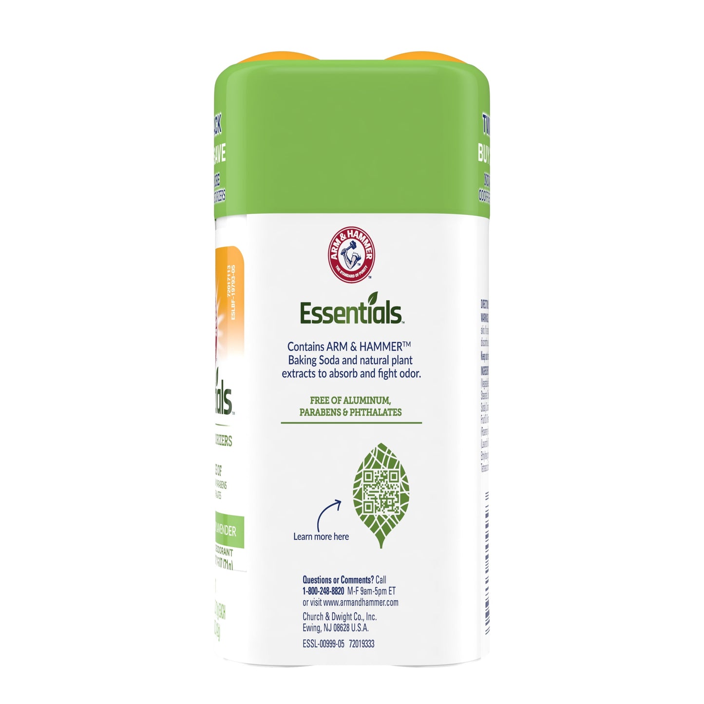 Arm & Hammer Essentials Deodorant- Rosemary Lavender- Solid Oval- Twin Pack (Pack of 2/ 2.5oz)- Made with Natural Deodorizers- Free From Aluminum, Parabens  Phthalates