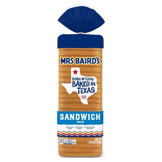 Mrs Baird’s Sandwich White Bread, A Cholesterol Free Food, Pre-Sliced Loaf, 1 Pound 8 Ounces