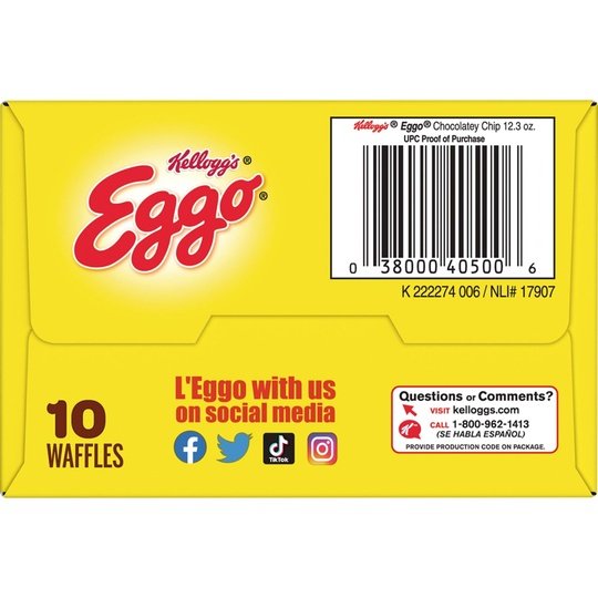 Eggo Chocolatey Chip Waffles, 12.3 oz, 10 Count (Frozen), Regular