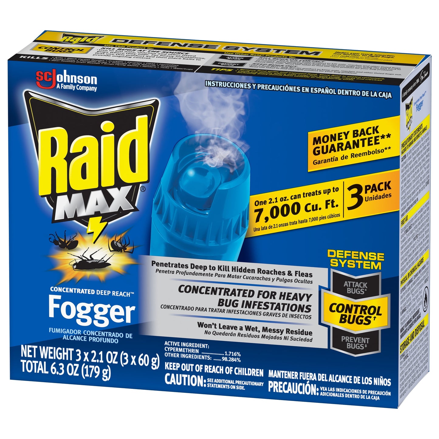 Raid® Max Concentrated Deep Reach Fogger, 2.1 fl oz, 3 ct (Total 6.3 fl oz, 179 g)