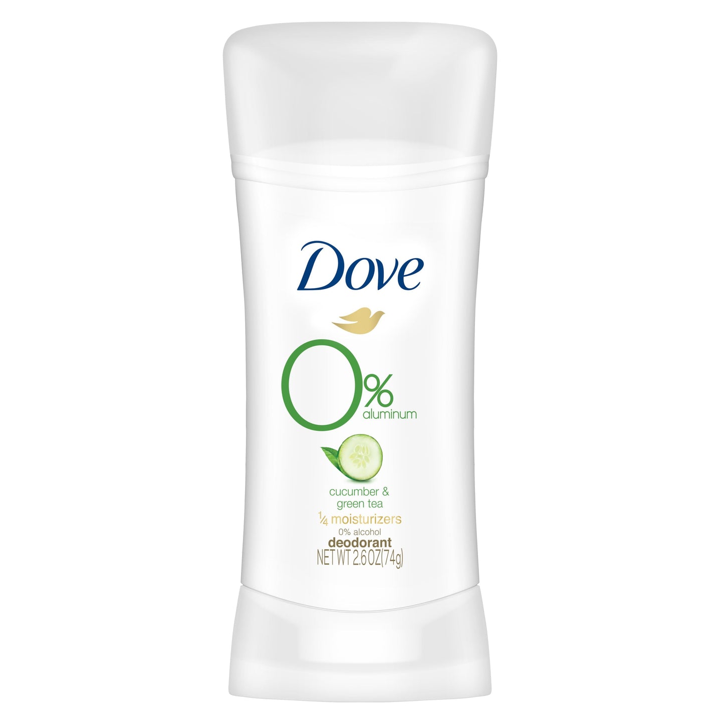 Dove 0% Aluminum Women's Antiperspirant Deodorant Stick, Cucumber and Green Tea, 2.6 oz