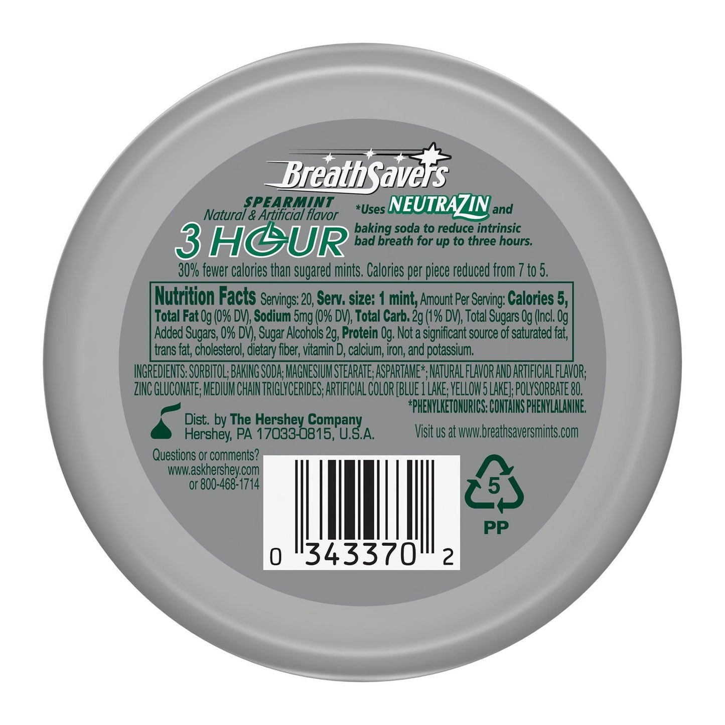 Breath Savers Spearmint Flavored Sugar Free Breath Mints, Tin 1.27 oz