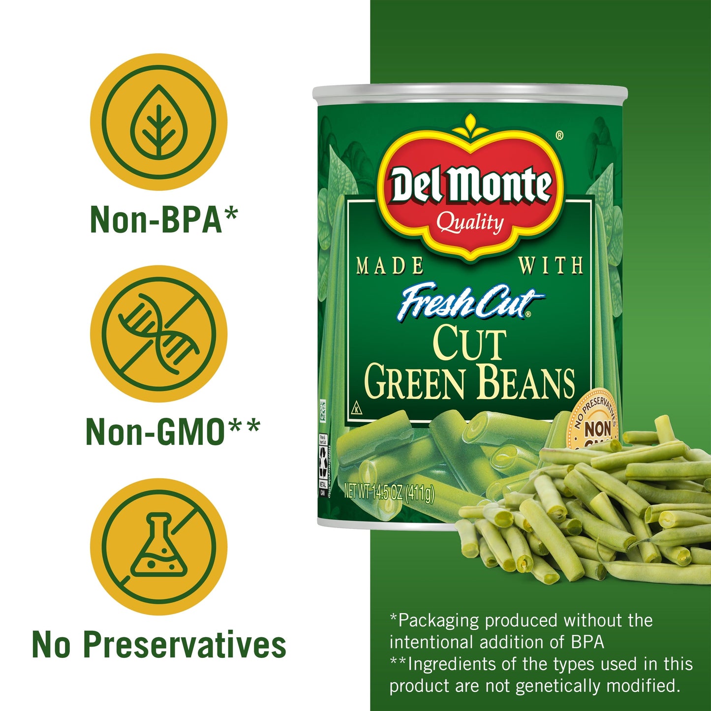 Del Monte Cut Green Beans Canned Vegetables, 14.5 oz Can