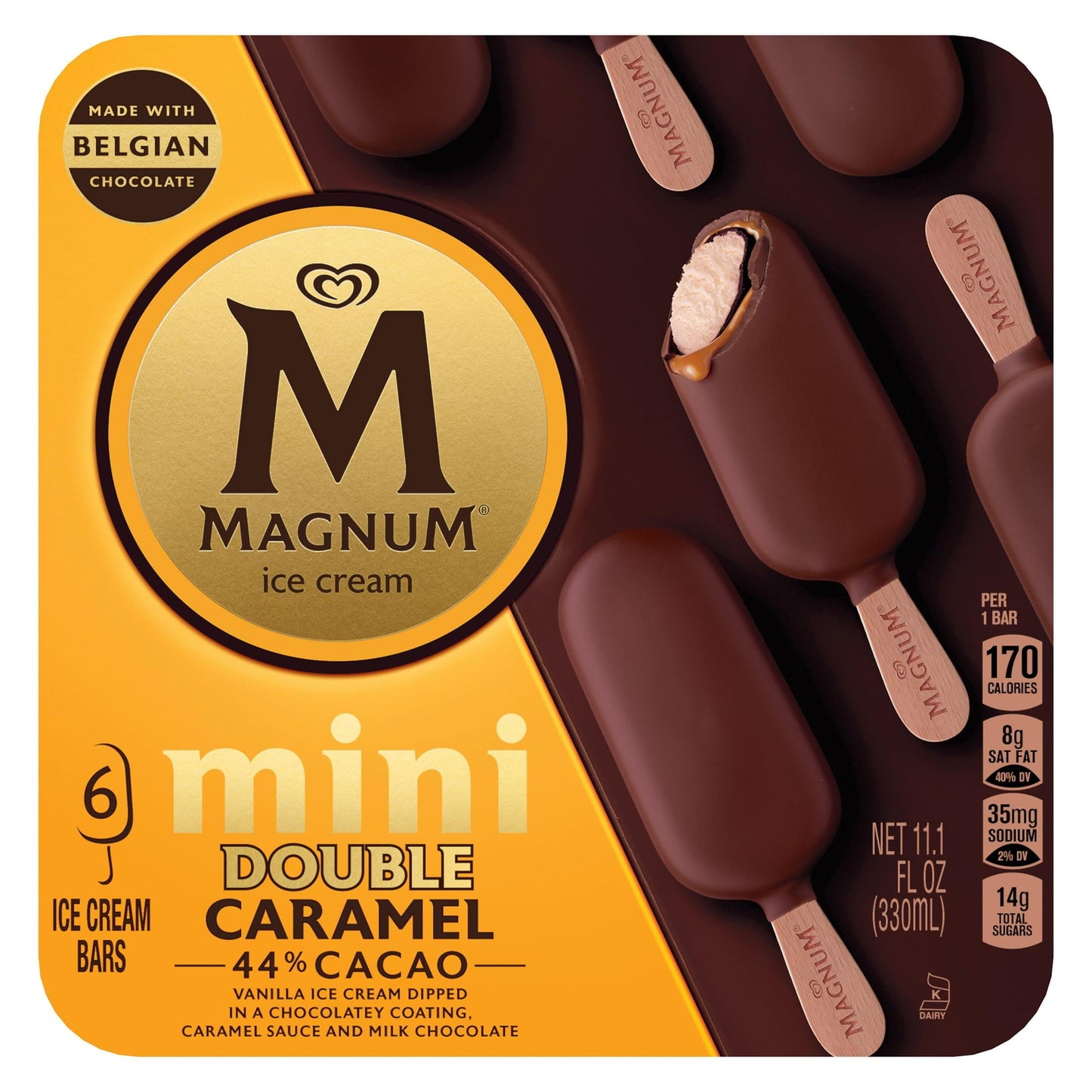 Magnum Mini Double Caramel Vanilla Ice Cream Bars, 1.85 fl oz, 6 Count