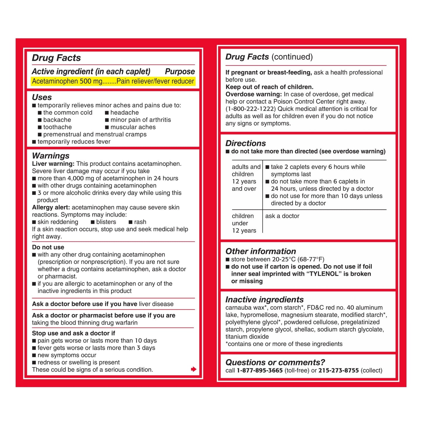 Tylenol Extra Strength Caplets with 500 mg Acetaminophen, 100 Ct