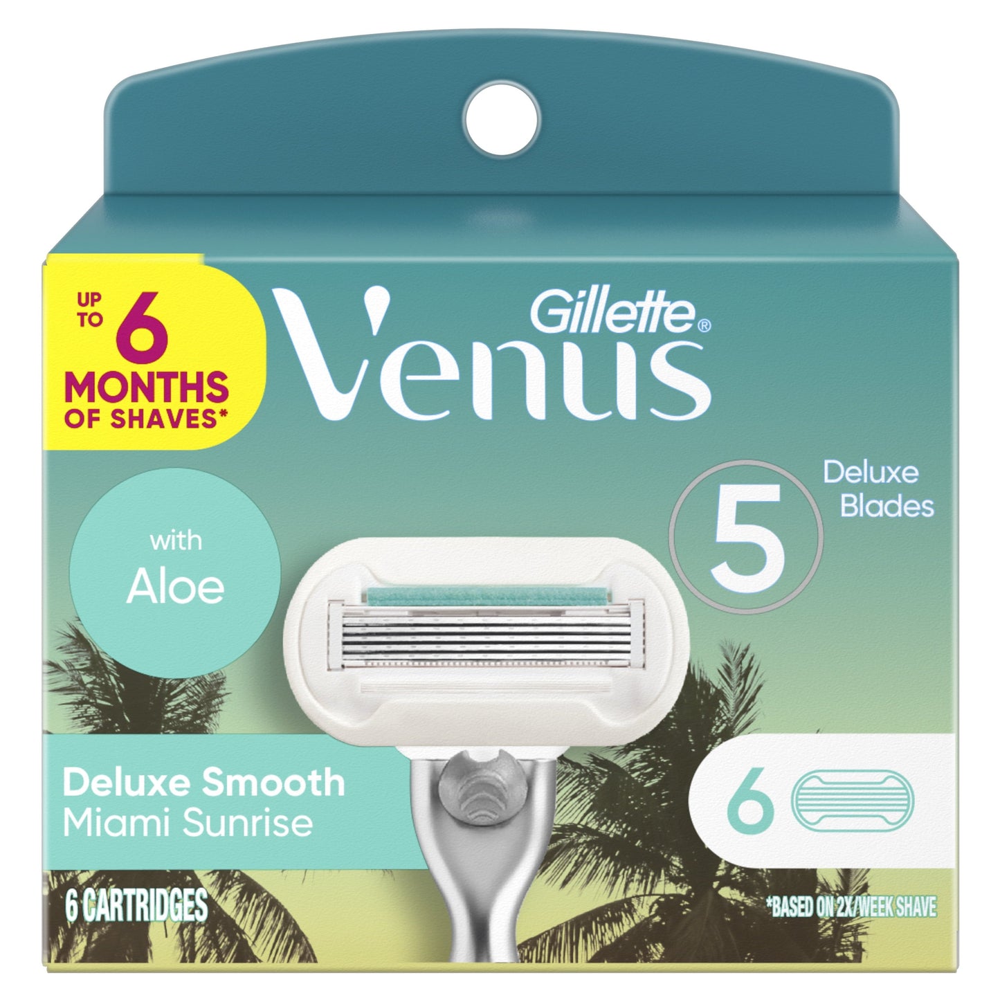 Gillette Venus Miami Sunrise Deluxe Smooth Sensitive Women's Razor Blade Refills, 6 Refills