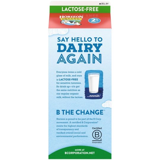 Horizon Organic Lactose Free Milk, 2% Reduced Fat, 64 fl oz Carton