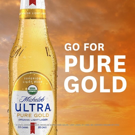 Michelob Ultra Pure Gold Organic Light Lager Beer, 6 Pack, 12 fl oz Bottles, 3.8% ABV, Domestic