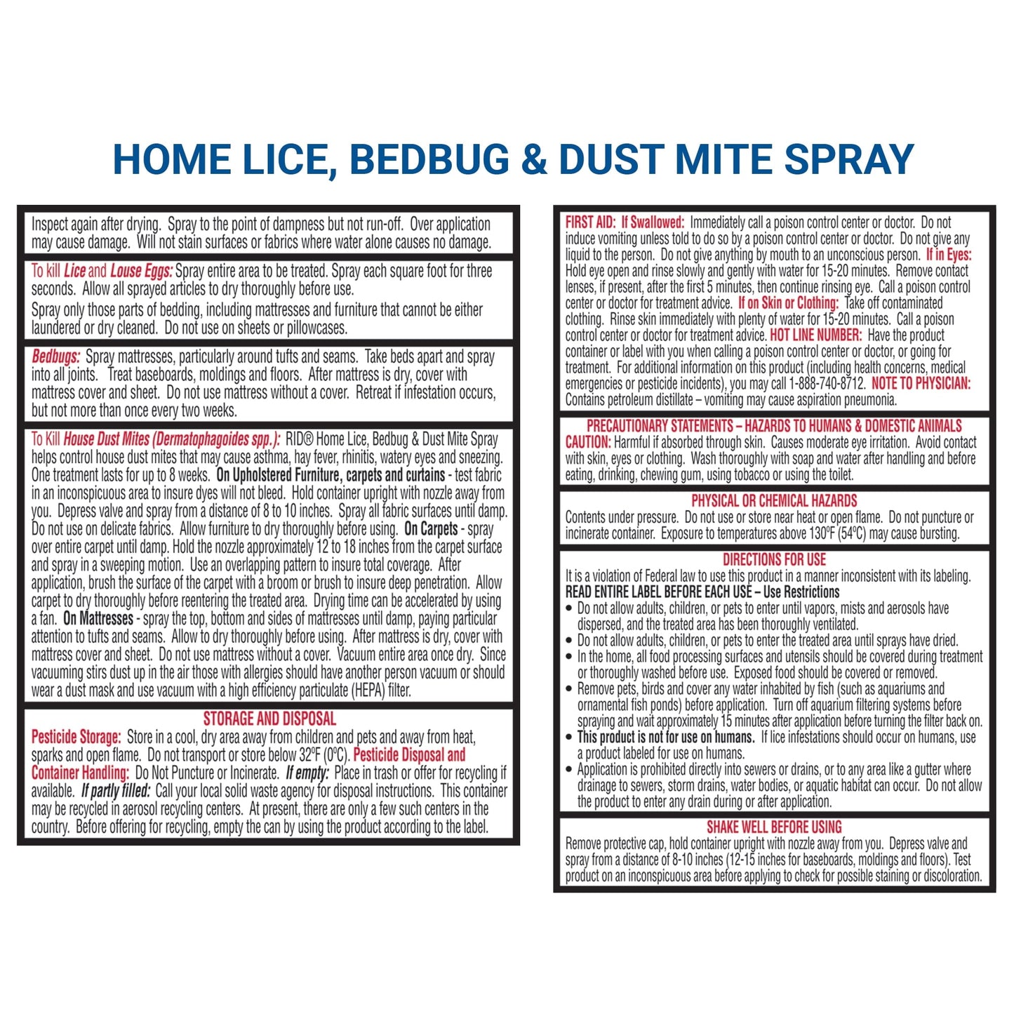 RID Home Lice Treatment Spray for Lice, Bed Bugs & Dust Mites, 5oz