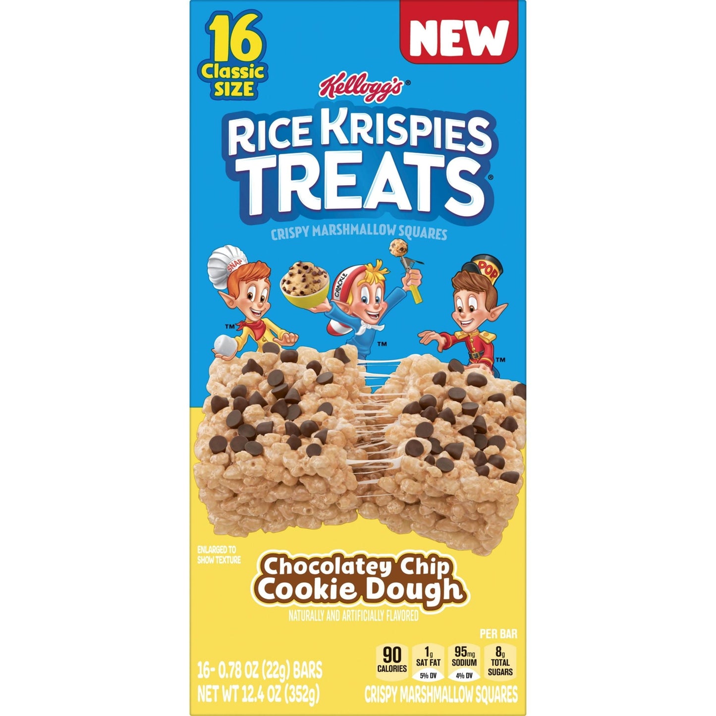 Rice Krispies Treats Chocolatey Chip Cookie Dough Chewy Marshmallow Snack Bars, Ready-to-Eat, 12.4 oz, 16 Count