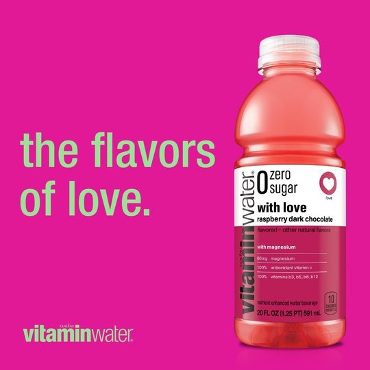 vitaminwater zero with love nutrient enhanced water w/ vitamins, raspberry dark chocolate, 20 fl oz