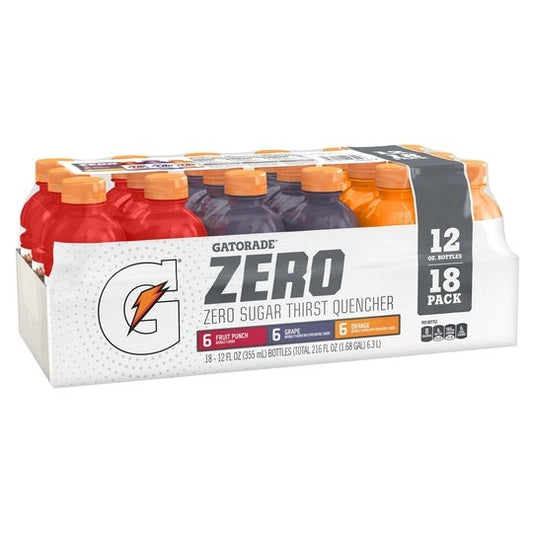 Gatorade Zero Fruit Punch, Grape and Orange Sports Drink, 12 fl oz, 18 Pack Bottles