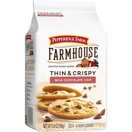 Pepperidge Farm Farmhouse Thin and Crispy Milk Chocolate Chip Cookies, 6.9 oz Bag (14 Cookies)