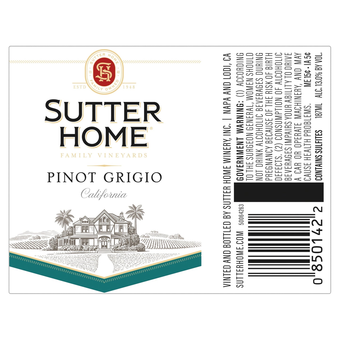 Sutter Home Pinot Grigio White Wine, 4 Pack, 187 ml Bottles