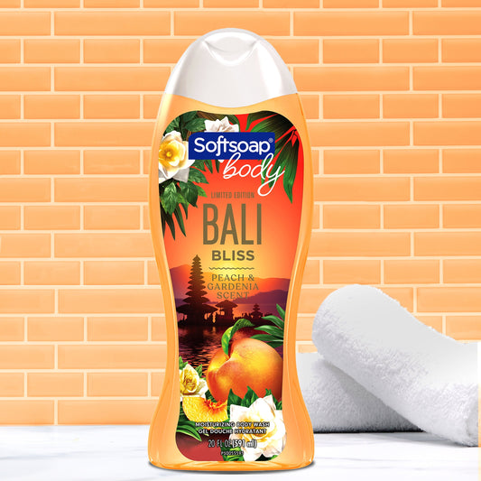 Softsoap Moisturizing Body Wash Bali Bliss, Peach and Gardenia Scent, 20 oz Bottle