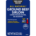 All Natural* 90% Lean/10% Fat Ground Beef Sirloin, 1 lb Tray