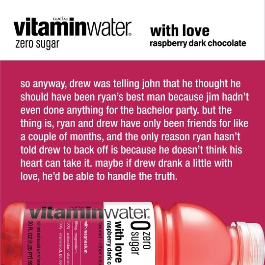 vitaminwater zero with love nutrient enhanced water w/ vitamins, raspberry dark chocolate, 20 fl oz