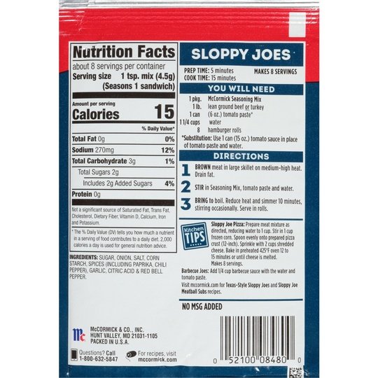 McCormick Sloppy Joes Seasoning Mix, 1.31 oz Mixed Spices & Seasonings