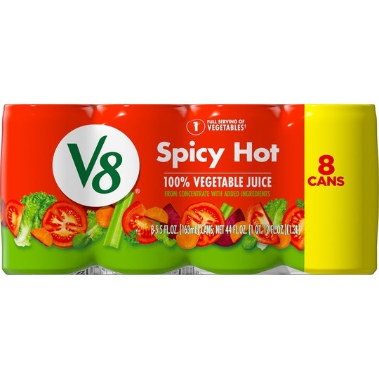 V8 Spicy Hot 100% Vegetable Juice, 5.5 fl oz Can (Pack of 8)