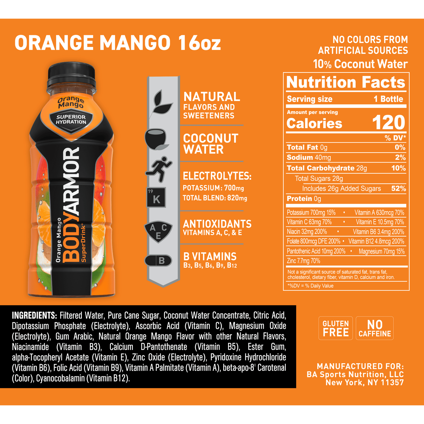 BODYARMOR Sports Drink, Orange Mango, 16 Fl. Oz., 1 count