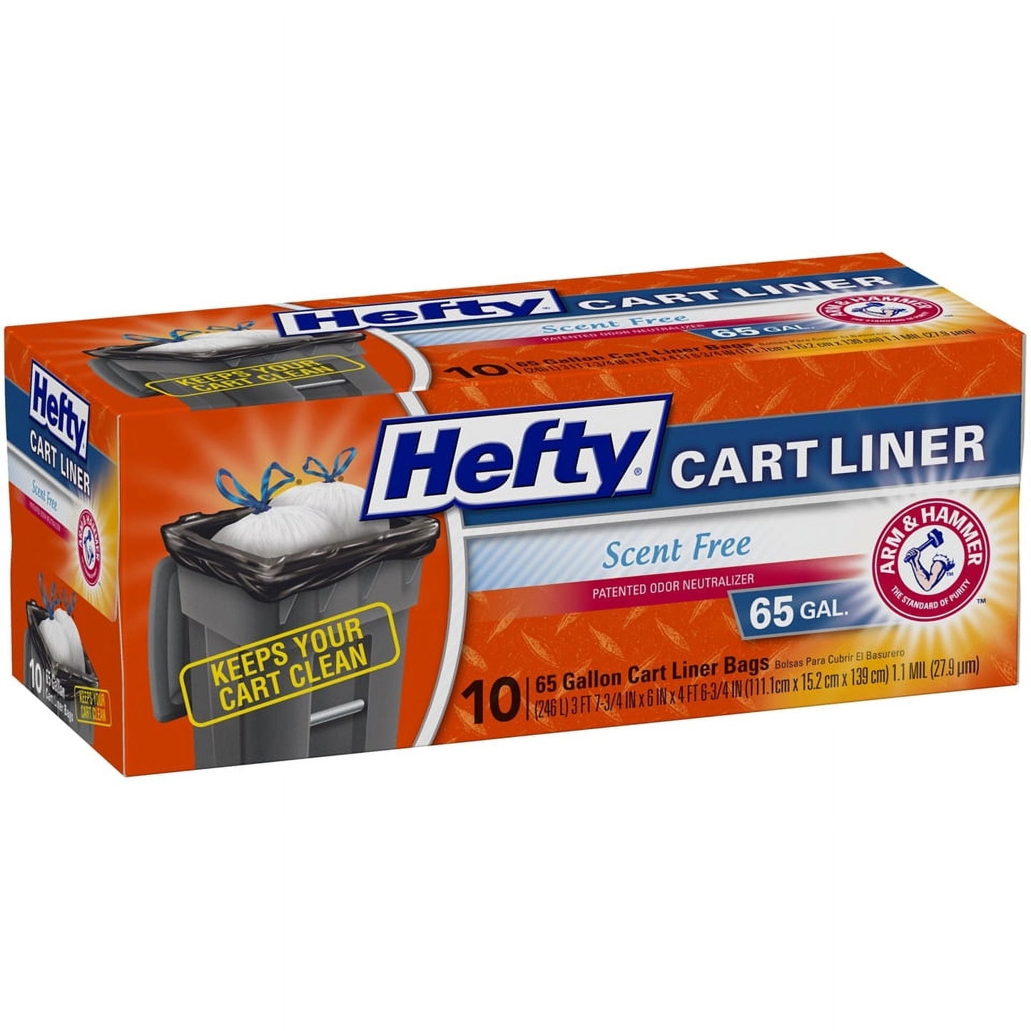 Hefty Cart Liner Trash Bags, 65 Gallon, 10 Bags