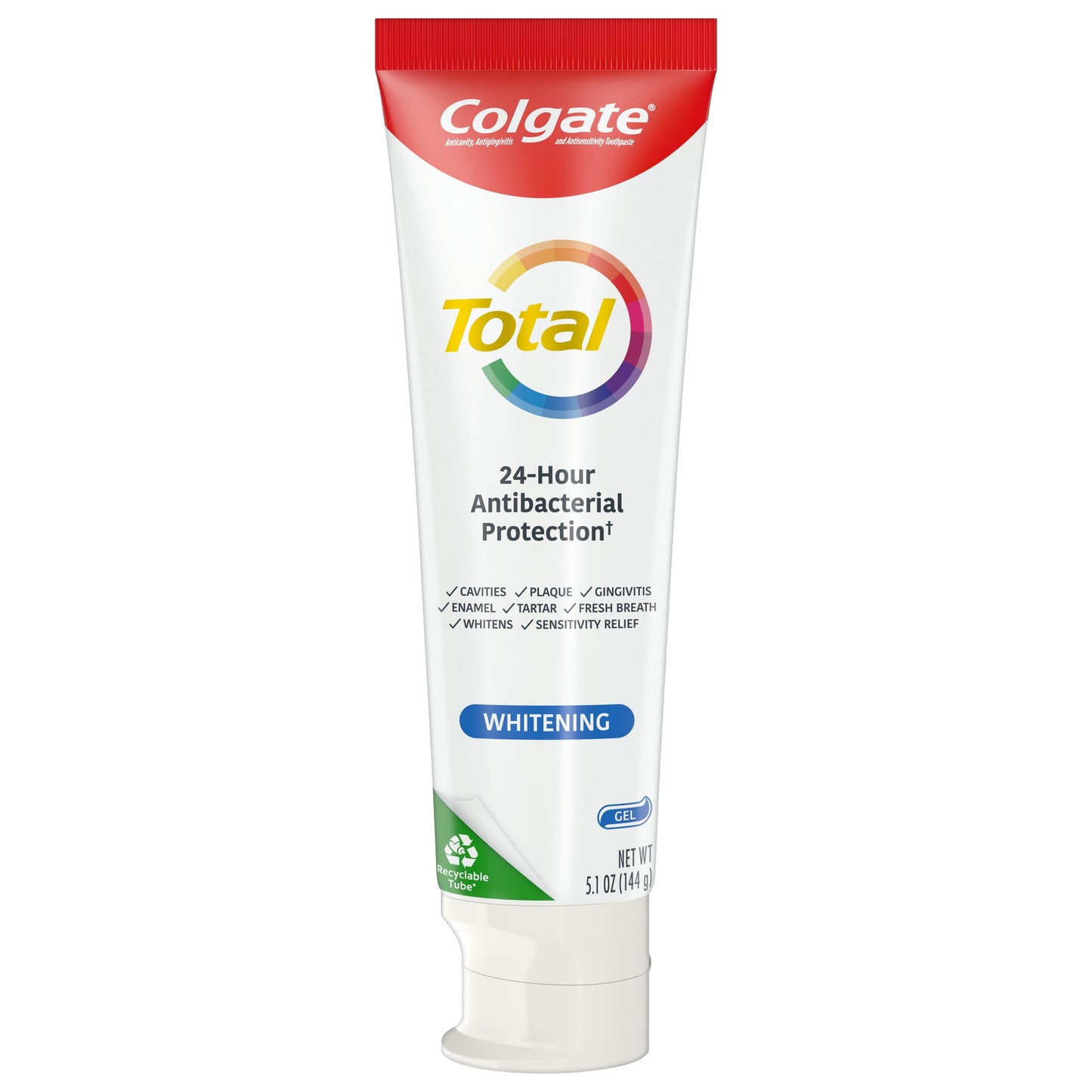 Colgate Total Whitening Toothpaste Gel, Mint, 1 Pack, 5.1 Oz Tube