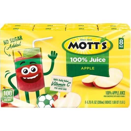 Mott's 100% Juice Original Apple Juice, 6.75 fl oz, 8 Count Boxes