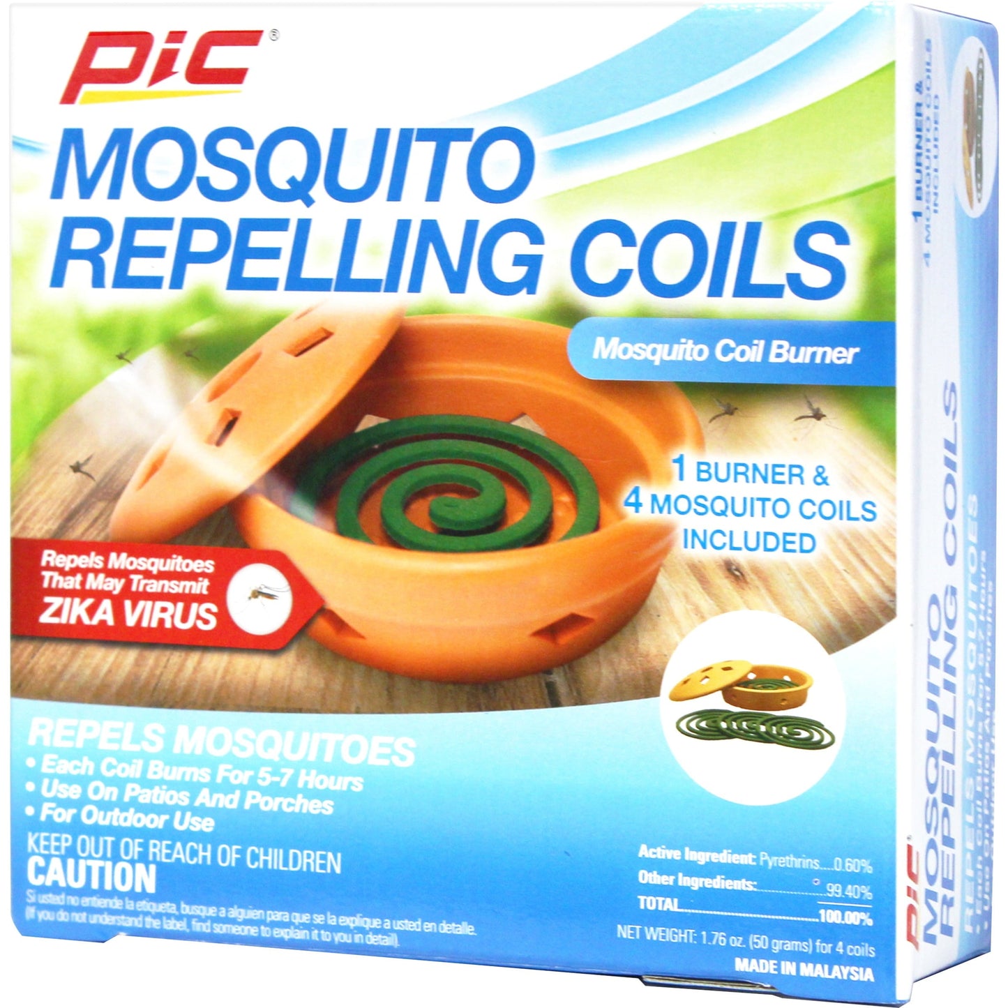 PIC Mosquito Coils with Terra Cotta Burner, Mosquito Repellent, 3 oz, 5 Pc Box