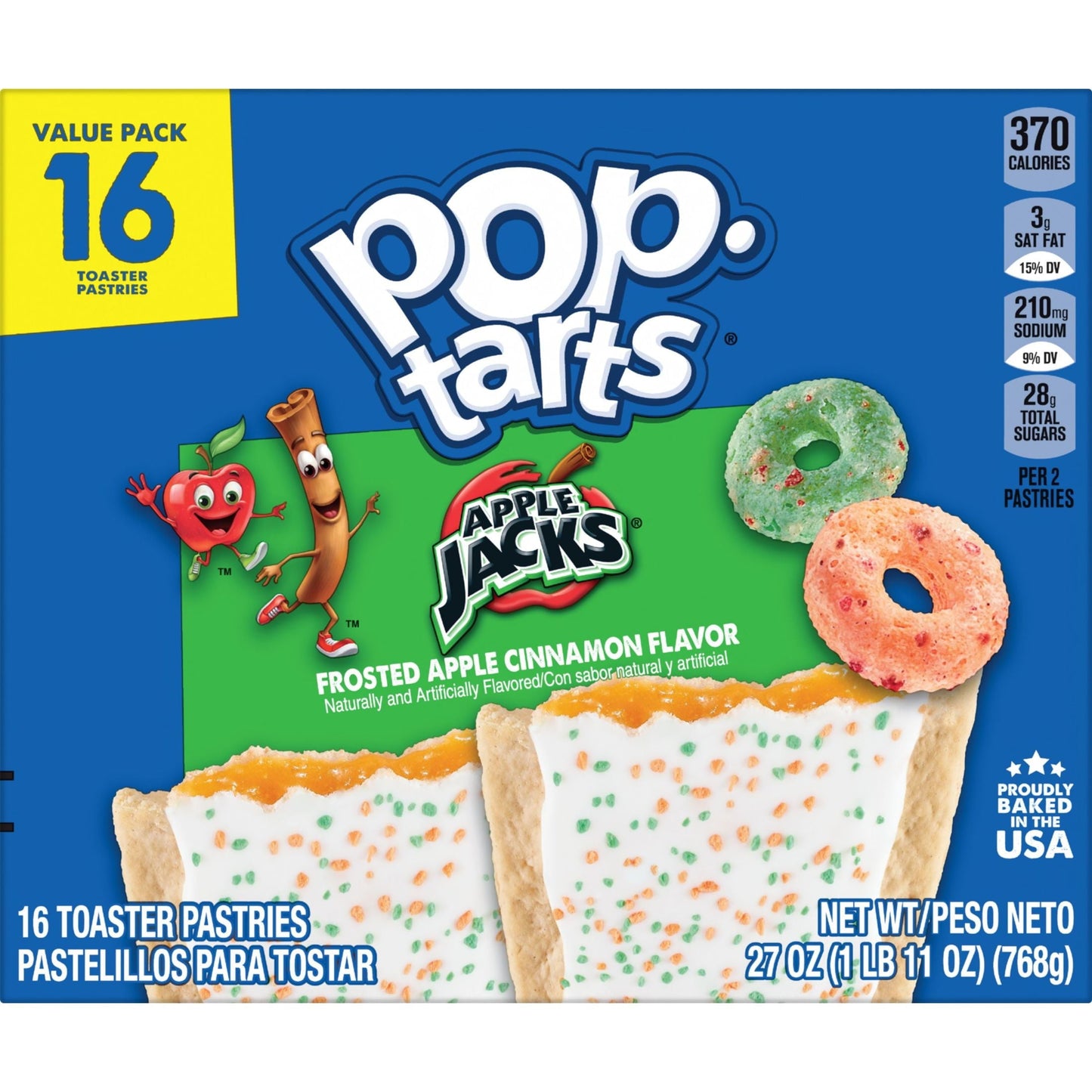 Pop-Tarts Frosted Apple Cinnamon Flavor Instant Breakfast Toaster Pastries, Shelf-Stable, Ready-to-Eat, 27 oz, 16 Count Box