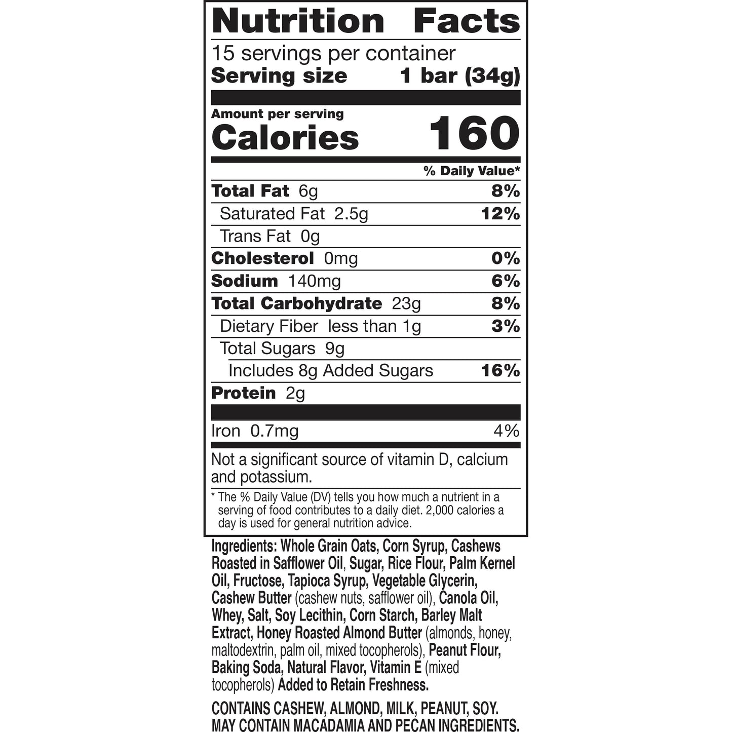 Nature Valley Granola Bars, Sweet and Salty Nut, Cashew, 15 Bars, 18 OZ