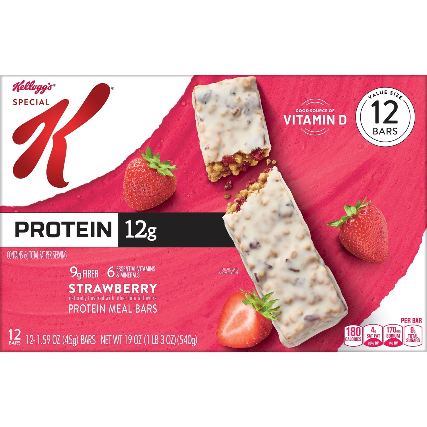 Kellogg's Special K Strawberry Chewy Protein Meal Bars, Ready-to-Eat, 19 oz, 12 Count